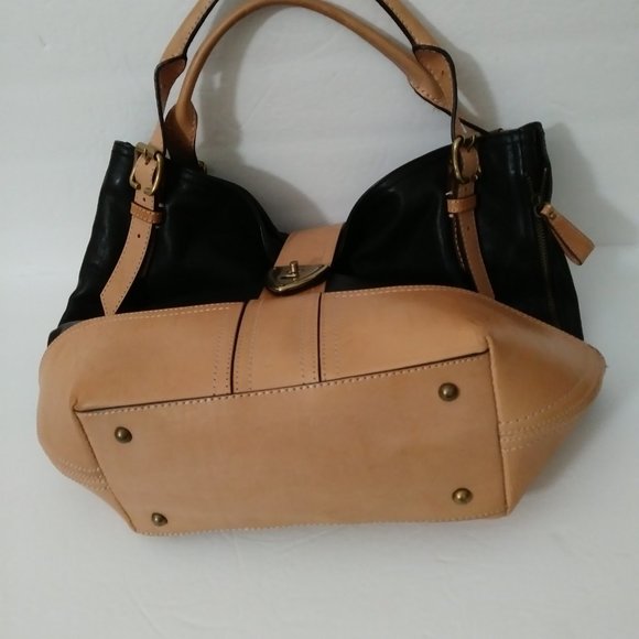 Brook Brothers Leather Black Tan Hobo Bag - Picture 16 of 16